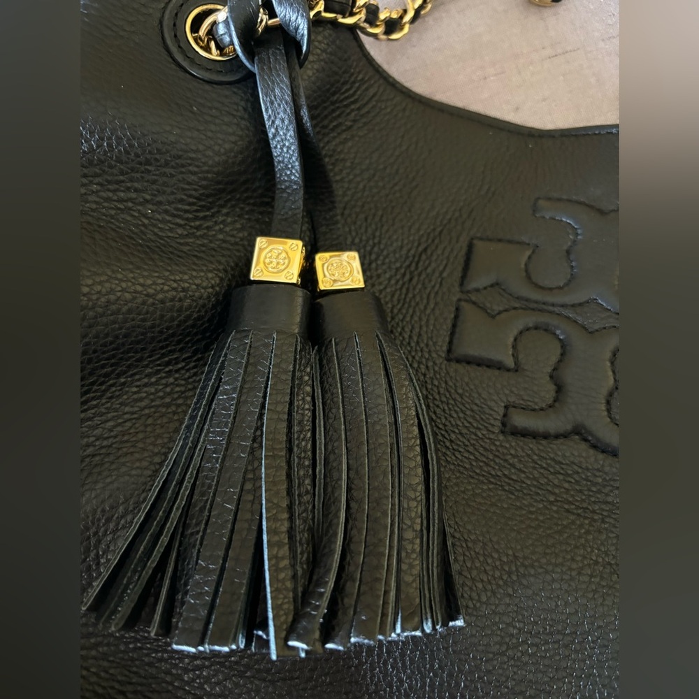 Tory Burch Black Leather Tote with tassels. Gently used in excellent condition! - Picture 6 of 13